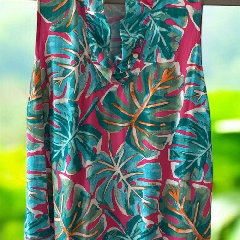 Crown & Ivy Pink and Green ruffled top